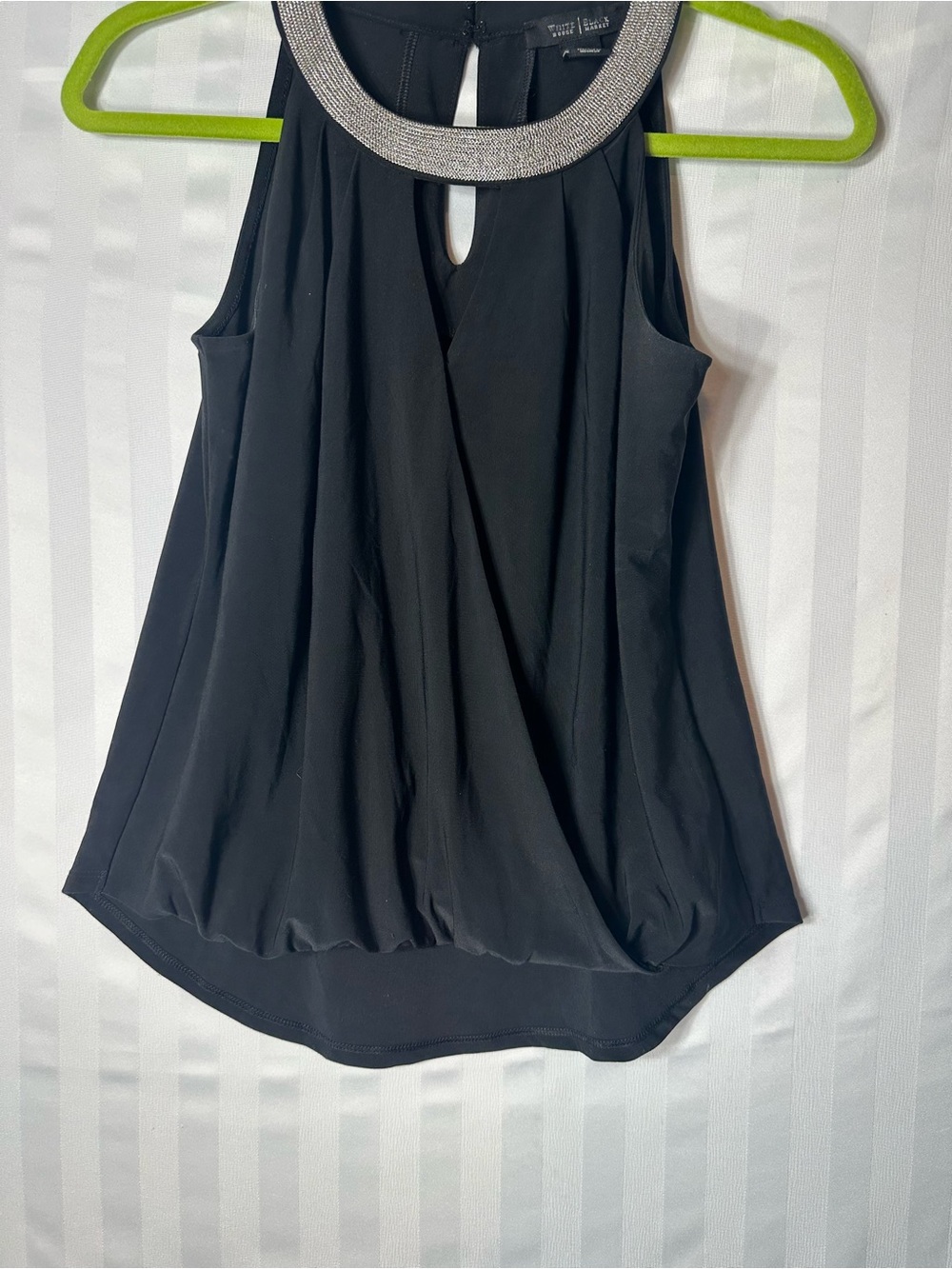 White House Black Market Black Halter Top with Silver Beaded Collar